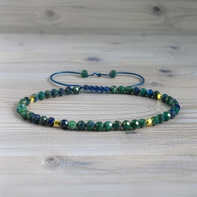 Pulsera delicada de malaquita azurita de 3 mm piedra natural sanadora mujer pulsera regalo Foto 1 de 3