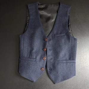 Jangoul Boys' Blue Herringbone Tweed Vest Size 8 Formal Wear - Picture 1 of 5