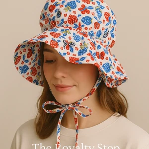 Vintage Style Prairie Bonnet Strawberry Print Sonnenhut Handarbeit Cottagecore - Bild 1 von 5