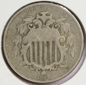 1867 Shield Nickel 5C No Rays - Picture 1 of 2