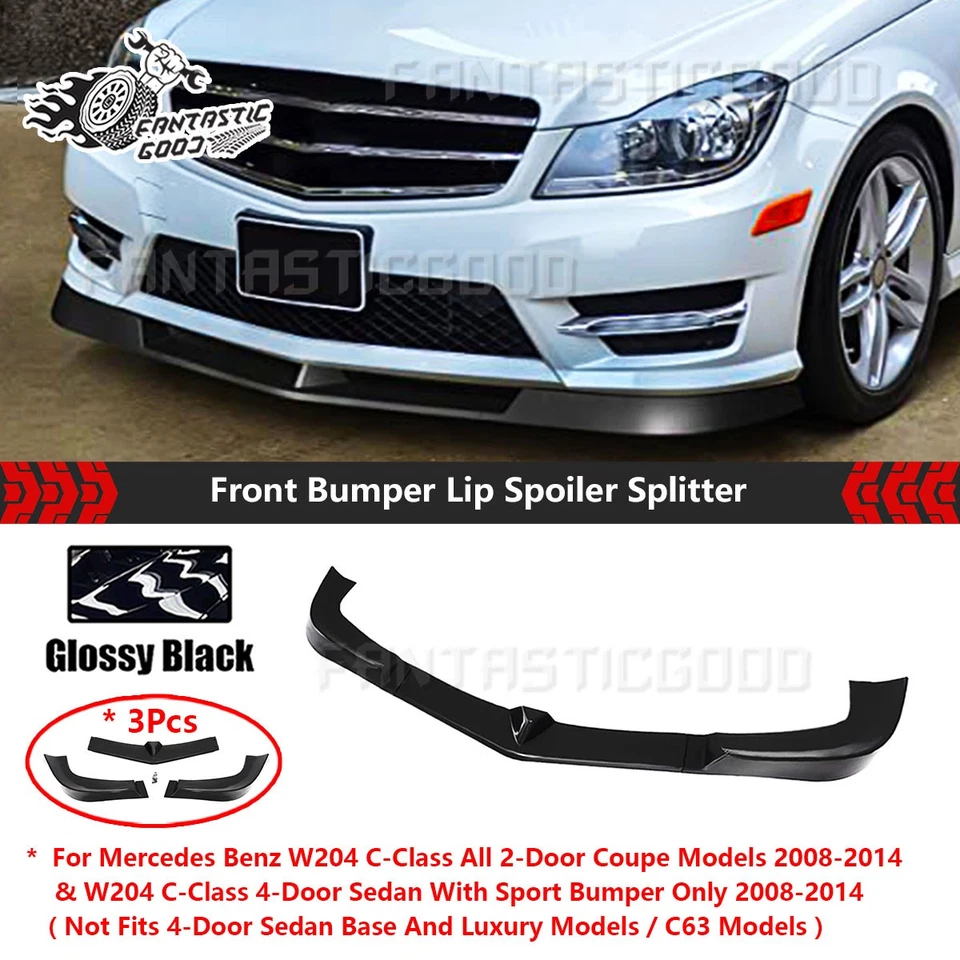 Labio de parachoques delantero negro brillante V2 para Mercedes Benz Clase C W204 Sport 2008-2014 Foto 1 de 4