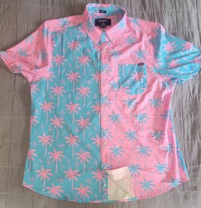 Chubbies Shirt Mens XL Pink Blue Palm Tree Friday Stretch Button Up Short Sleeve - Picture 1 of 12