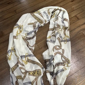 J Mclaughlin  Large Scarf / Wrap - Beige Equestrian Pattern - Picture 1 of 6