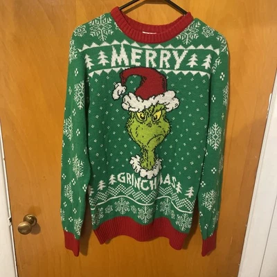Feliz Grinchmas el Grinch Jersey Tejido Verde Manga Larga Pequeño Foto 1 de 4