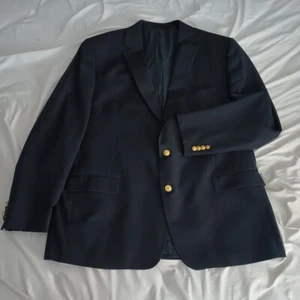 Ralph Lauren Navy Blazer Gold 2 Button 100% Wool Jacket 48L - Picture 1 of 10