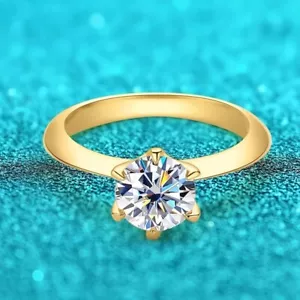 1ct Gold Ring Solitaire Diamond Test Pass Round Lab-Created VVS1/D/Excellent 8 - Picture 1 of 5