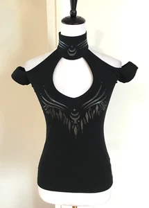 Top Lip Service Millennium Moon Goth Punk Cyber Tribal Hatler Negro XS - Imagen 1 de 6