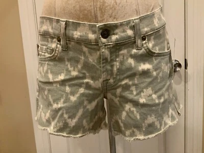 Pantalones Cortos 7 For All Mankind Estampado Verde y Crema, Talla 25 Foto 1 de 4
