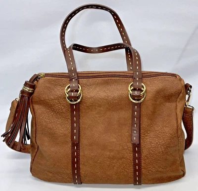 Bolso de Hombro C Wonder Nubuck Med Marrón Imitación Cuero Dorado Herrajes Doble Asas Foto 1 de 4