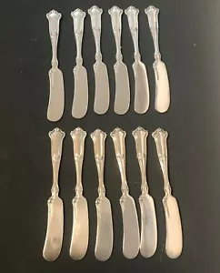 12 Buttermesser mit flachem Griff Wallace Sterling sächsisches Muster. 5-1/2" ohne Monos. - Bild 1 von 3