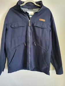 Columbia Blue Parka Jacket Men's Size Large Double Snap Sleeves Full Zip - Picture 1 of 11
