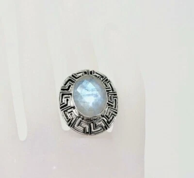 Nicky Butler Sterling Silver 6.85ct Rainbow Moonstone Greek Key Ring Size 7 NEW - Image 1 of 4