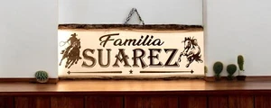Personalized Engraved Wood Sign 23" Large Rectangle Basswood. Horse & Horseshoe - Picture 1 of 4