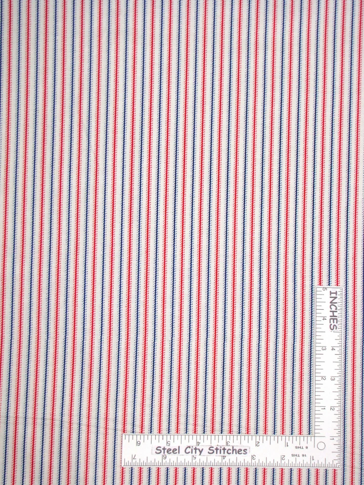 Patriotic Mary Fons Stripe Red Blue Cotton Fabric Wonders CP56996 By The Yard - Image 1 of 1