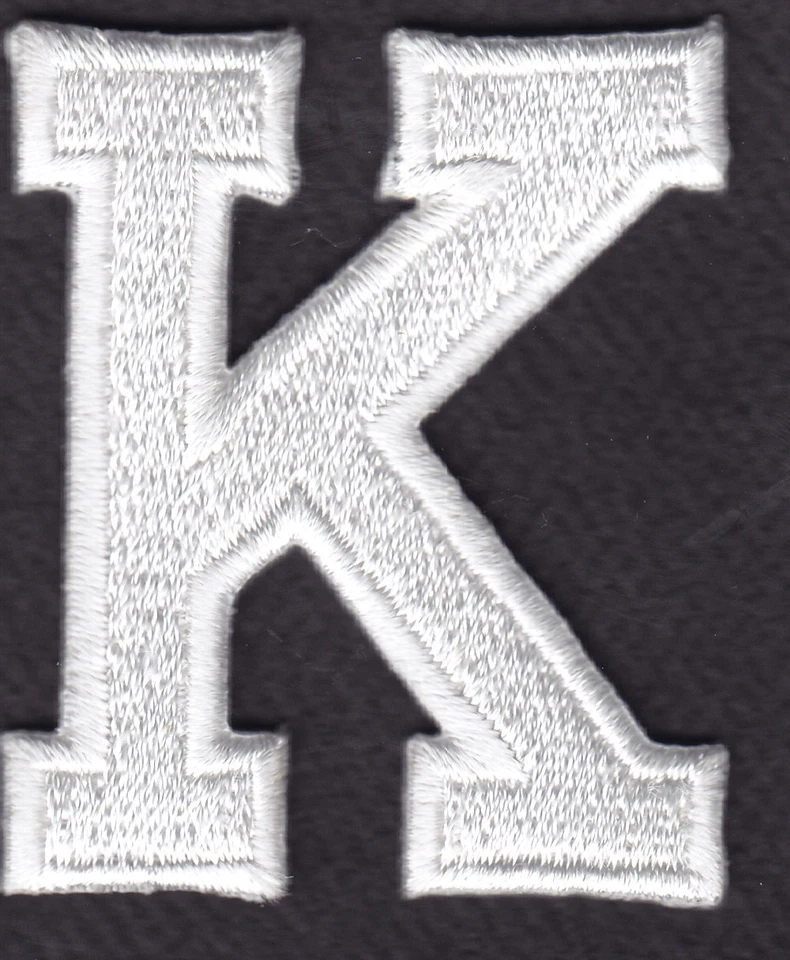 WHITE BLOCK LETTER "K" (1 7/8") - Iron On Embroidered Applique Patch - Image 1 of 1