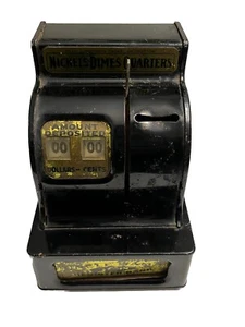 Registro Monete Zio Sam's 3 Banca Vintage Metallo Nichel Dimes Quartieri Nero FUNZIONA - Foto 1 di 13