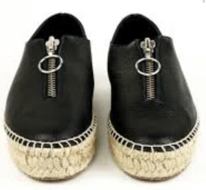 Alexander Wang Womens Leather Espadrille Platform Shoes Black Beige Size 39 (8.5 - Picture 1 of 13