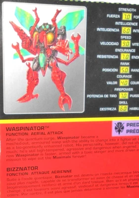 Transformers Beast Wars 1997 Transmetals WASPINATOR File Card Tech Specs Wasp be - Image 1 of 2