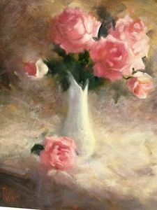 EDWARD RUNCI LISTED ORIGINAL OIL PAINTING VINTAGE STILL LIFE LUSCIOUS SENTUOUS - Picture 1 of 12