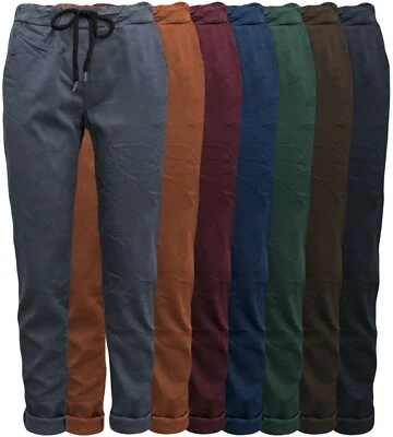 MARKENLOS Hosen Damen Chino Stoffhose Stretch lässige Freizeithose Gummibund + Kordel 36+