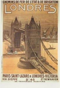 Railway Poster Art Postcard Tower Bridge London Paris St Lazare Londres Victoria - Picture 1 of 1