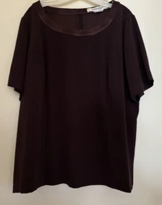 MARINA RINALDI 100% SILK Brown Blouse Shirt Plus Size MR 29  20W US ITALY R3-O12 - Picture 1 of 4