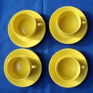 4 FITZ & FLOYD TOTAL COLOR - YELLOW FLAT CUP & SAUCER SETS 1980 - 1987 JAPAN - Picture 1 of 9