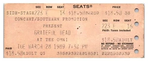 Grateful Dead Untorn Concert Ticket Stub March 28 1989 Atlanta Georgia - Picture 1 of 2