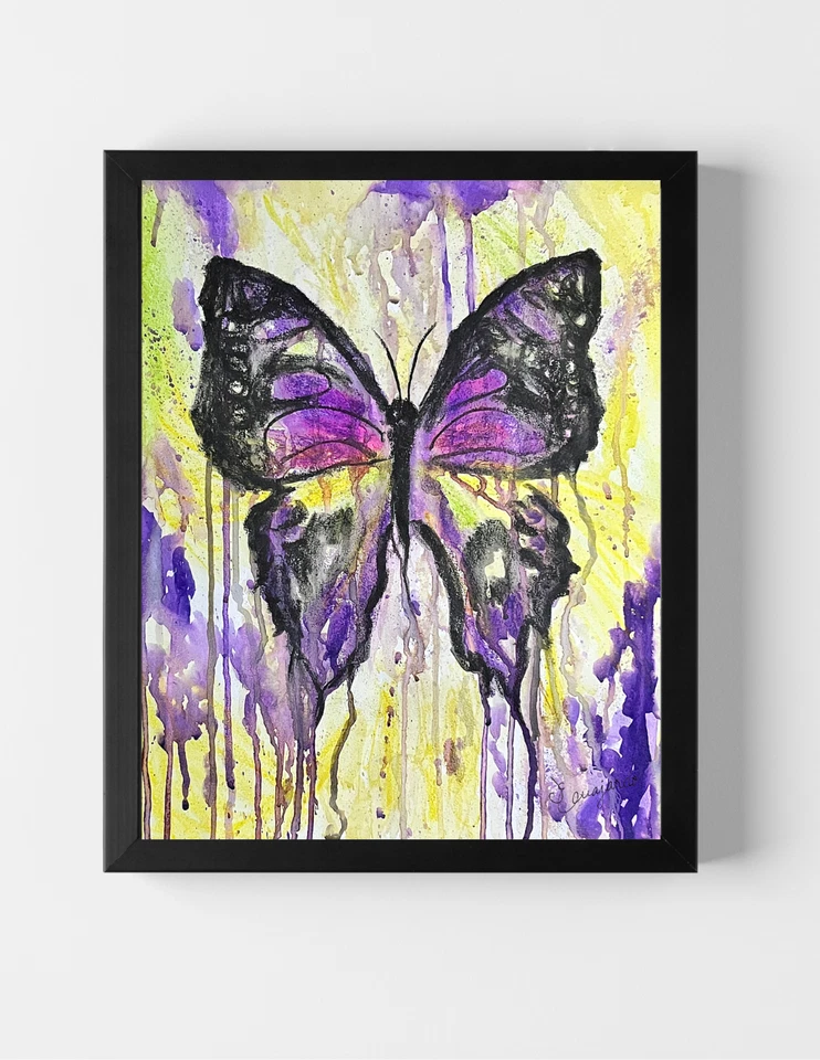 瓜哈多原版滴水紫色蝴蝶 14X17 美术纸签名艺术 — 第 1/4 张图片