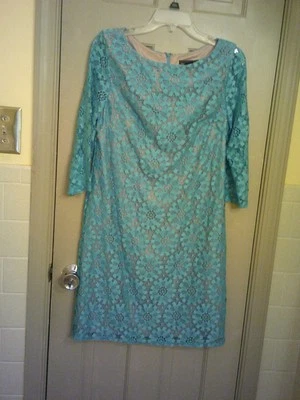 Ladies Jessica Howard Brand Turquoise Lace Dress, Size 10. 3/4 sleeves. - Image 1 of 2