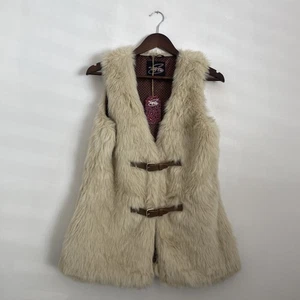 Beige Brown Faux Fur Gilet Boho Festival Hippie Size S Nwts - Picture 1 of 9