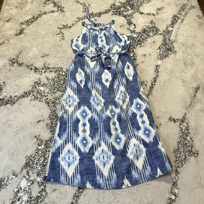 Tommy Hilfiger Dress Womens Size Small Blue Island Ikat Halter Maxi Tie Waist - Image 1 of 4