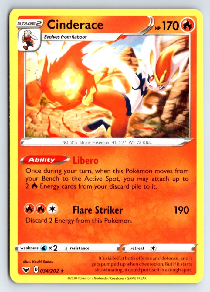 Cinderace - 034/202 (Non-Holo)Deck Exclusives - sword & shield base - Image 1 of 2