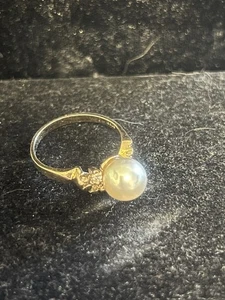 Vintage Perlenring mit CzZ Stein, Sterling mit Goldplatte. Größe 8 - Bild 1 von 6
