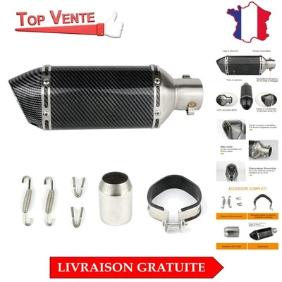 Vanwoke Système d'Échappement Universel 38-51mm, Silencieux Amovible pour Moto - Photo 1/4