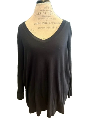 Fresh Produce Sweater Womens 1X Black Oversized Wide Neck Pullover Knit Tunic - Image 1 of 2