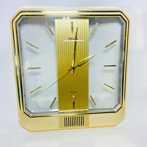 Vintage 1980s Marcel Gold Tone Rectangular Hour Strike Wall Clock Acrylic Works - Picture 1 of 9