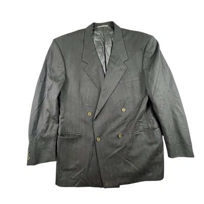 Neiman Marcus Versace V2 Mens Blazer 45R Black Wool Gold Stripe Double Breasted - Image 1 of 4