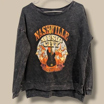 Nashville Tennessee "Music City" Sudadera Gráfica de Terry Francés Lavado Ácido Foto 1 de 4