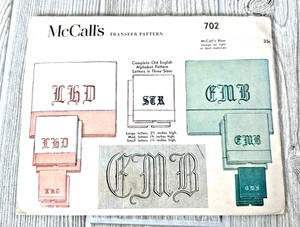 McCall's Transfer Pattern #702 vecchie lettere alfabeto inglese non tagliate vintage 1939 - Foto 1 di 9