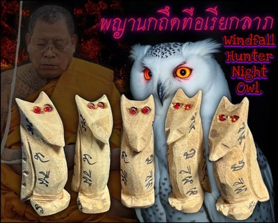 Windfall Hunter Nigh Owl Amuleto por LP Noppawan Riqueza Suerte Dije Tailandés Foto 1 de 4