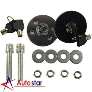 1 Pair Universal Racing Carbon Fiber Mount Bonnet Hood Latch Pin Key Locking Kit - Foto 1 di 8
