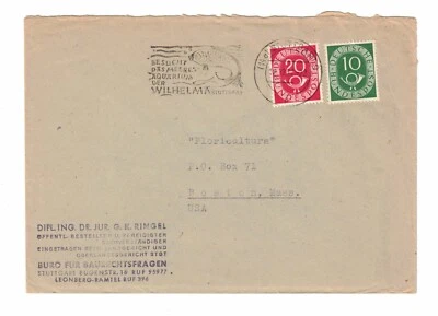 BEAUTIFUL COVER SENT FROM STUTTGART TO BOSTON, 18-12-52   FISH, AQUARIUM - Image 1 of 3