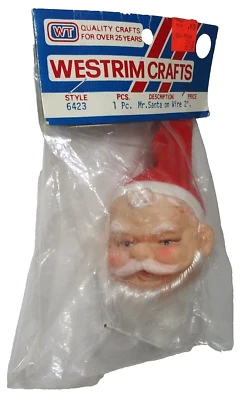 Vintage New Westrim Crafts Santa Claus 2" Vinyl Doll Head on Wire Pick Christmas - Image 1 of 4