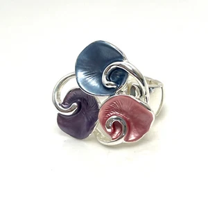 Flower Ring Silver Multicoloured Adjustable Stretch Women Birthday Gift Bag - Picture 1 of 5