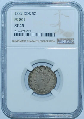 1887 NGC XF45 FS-801 DDR Doubled Die Reverse Liberty V Nickel - Image 1 of 4