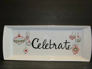 St Nicholas Square CELEBRATE Eat Drink and Be Merry 14" X 5.5" PLATTER Ornaments - Picture 1 of 7
