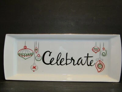 St Nicholas Square CELEBRATE Eat Drink and Be Merry 14" X 5.5" PLATTER Ornaments - Image 1 of 4