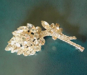 VINTAGE LARGE RHINESTONE FLOWER BROOCH 4" long by 2" high - Picture 1 of 13
