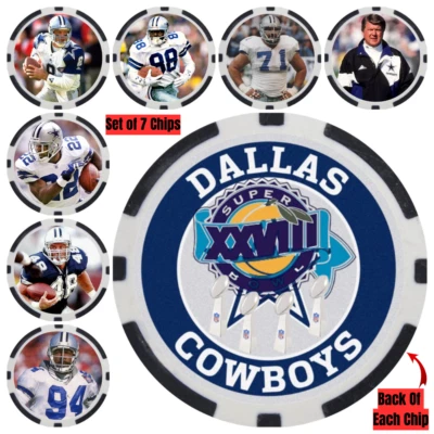 COWBOYS SUPER BOWL XXVIII PLAYERS - 7 POKER CHIP SET - Image 1 of 2